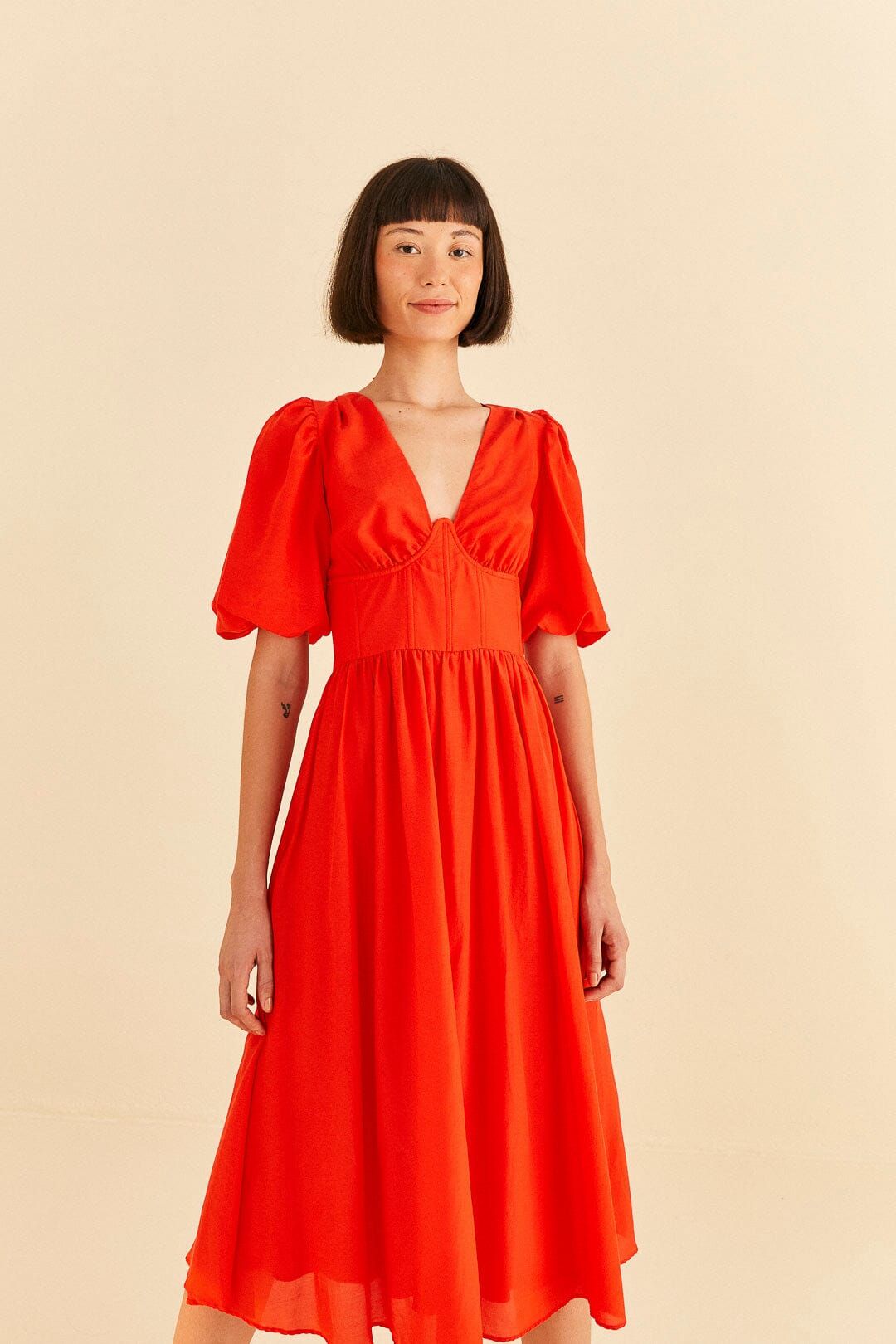 Red Short Sleeves Midi Dress sold by FARM Rio product image thumbnail 2
