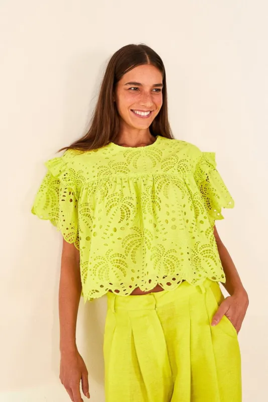 Lime Green Palm Tree Richelieu Blouse sold by FARM Rio