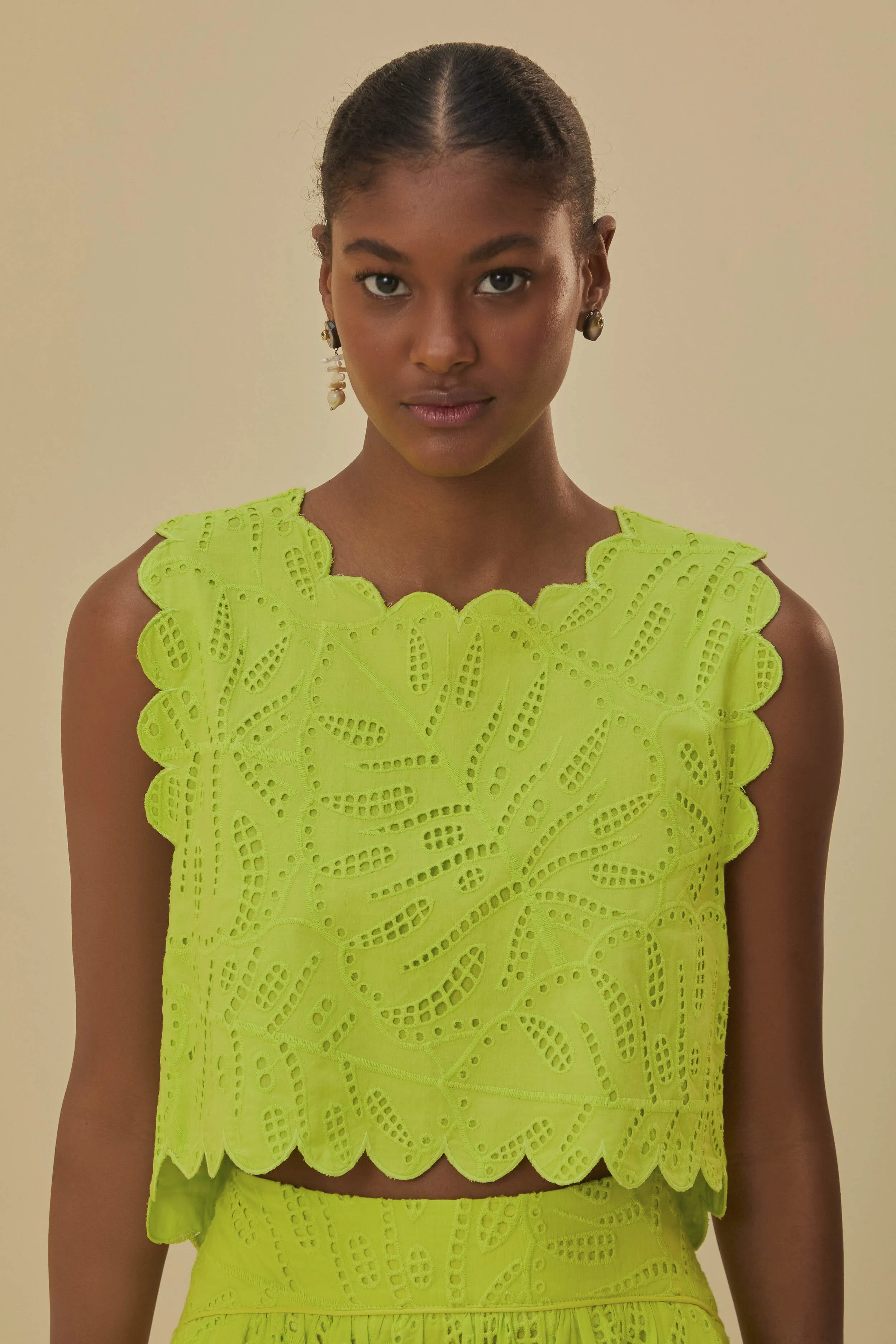 Green Monstera Eyelet Crop Top sold by FARM Rio