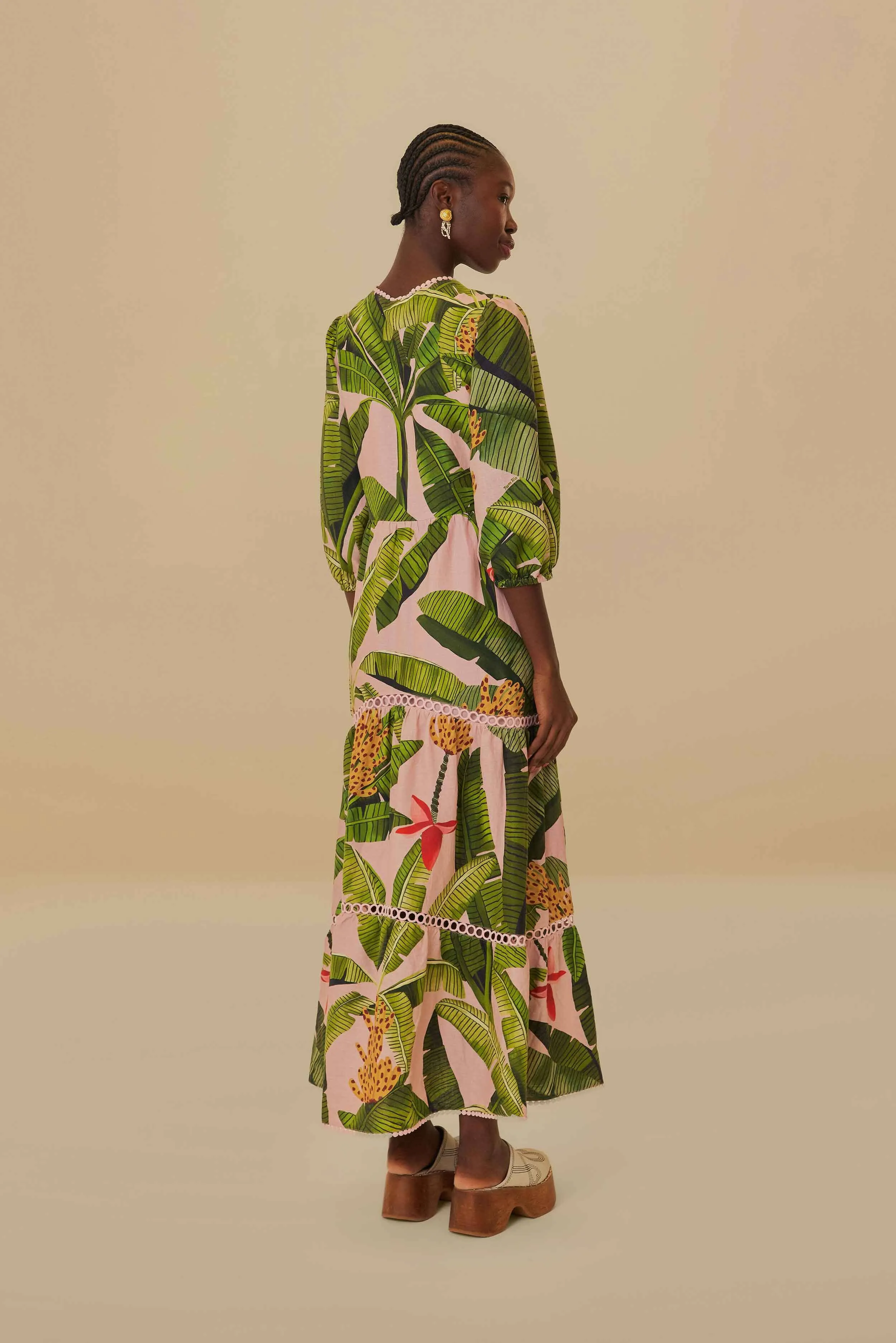 Pink Banana Leaves LENZING™ ECOVERO™ Euroflax™ Maxi Dress sold by FARM Rio product image thumbnail 4