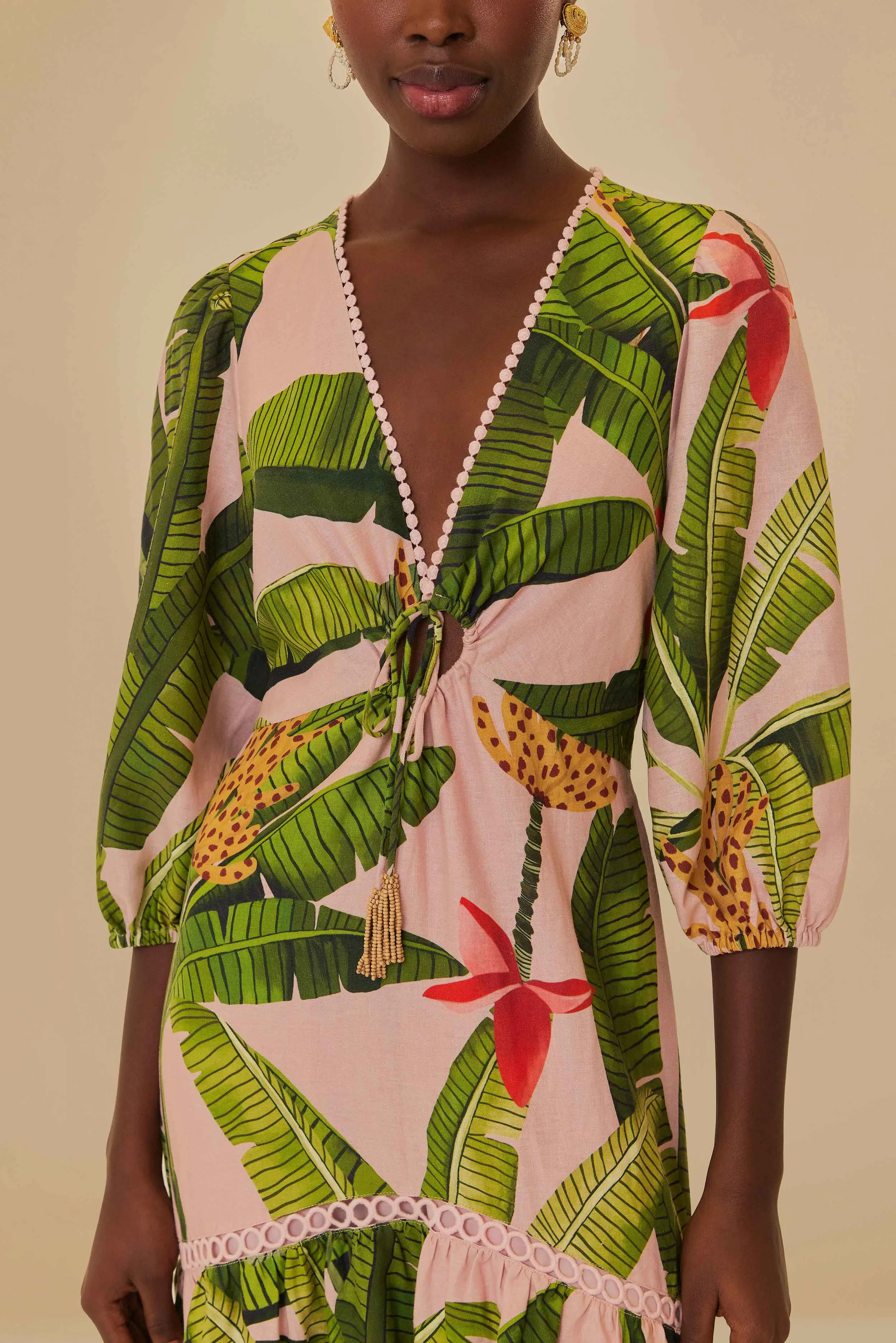 Pink Banana Leaves LENZING™ ECOVERO™ Euroflax™ Maxi Dress sold by FARM Rio product image thumbnail 3