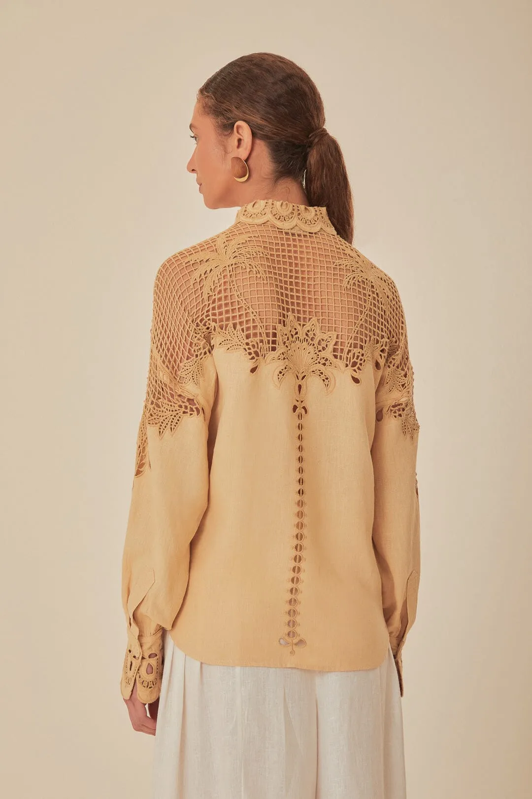 Khaki Palms Richelieu Euroflax™ Premium Linen Shirt sold by FARM Rio product image thumbnail 4