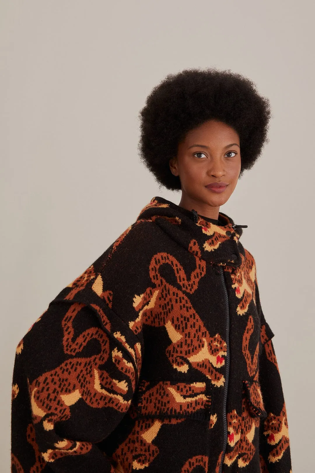 Black Leopards Knit Jacket sold by FARM Rio