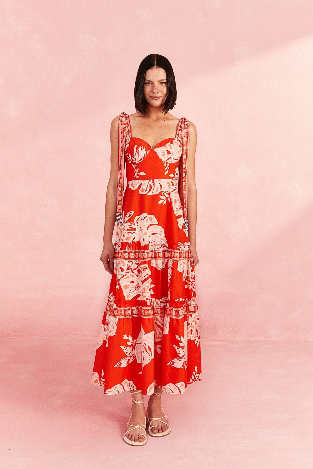 Red Lace Monsteras Midi Dress sold by FARM Rio