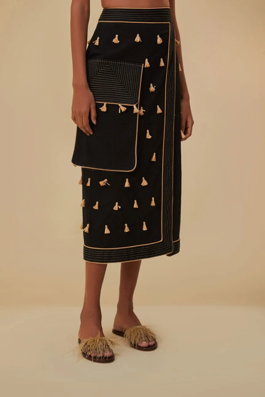 Black Raffia Fringed Skirt sold by FARM Rio product image thumbnail 2