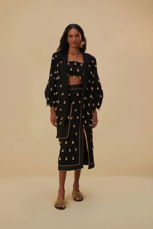 Black Raffia Fringed Skirt sold by FARM Rio