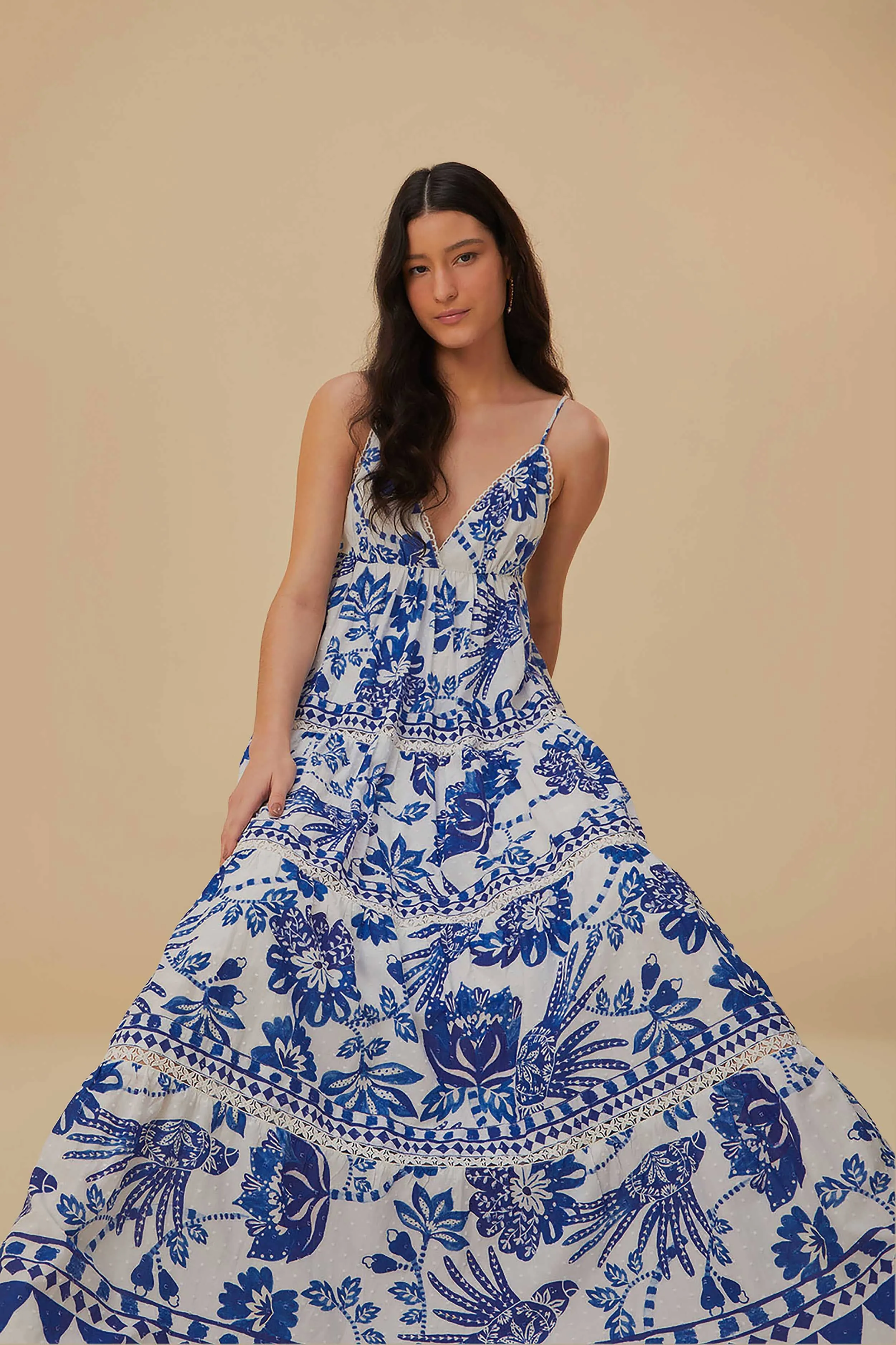 Off-White Flowerful Birds Maxi Dress sold by FARM Rio product image thumbnail 2