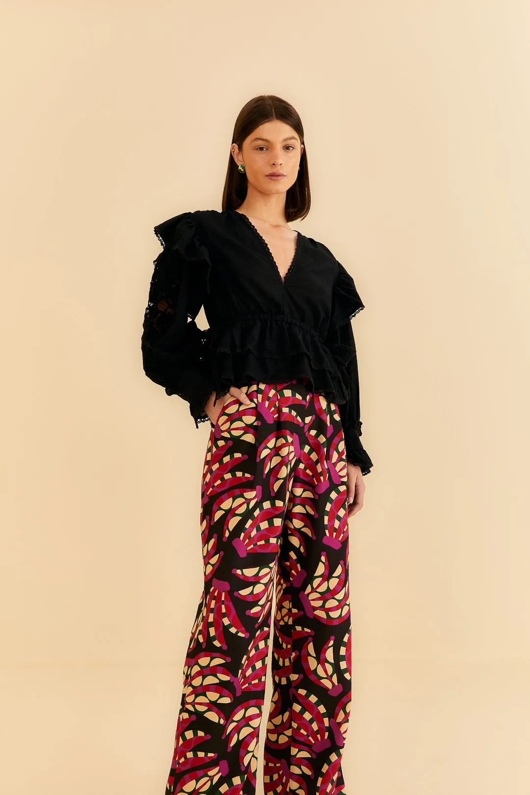 Black Banana Dots Low Waisted Pants sold by FARM Rio