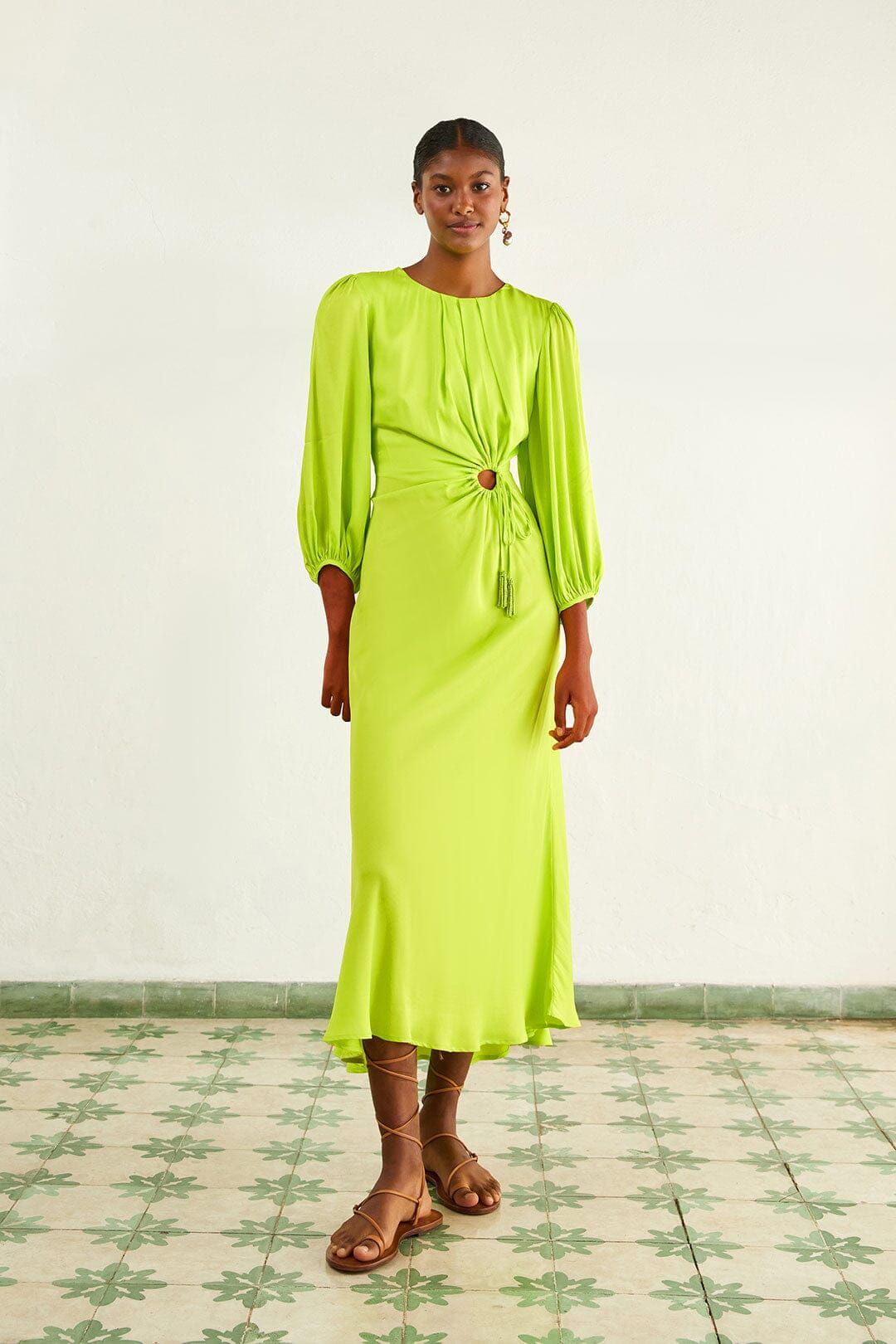Lime Circle Cut Out Lenzing™ Ecovero™ Viscose Midi Dress sold by FARM Rio
