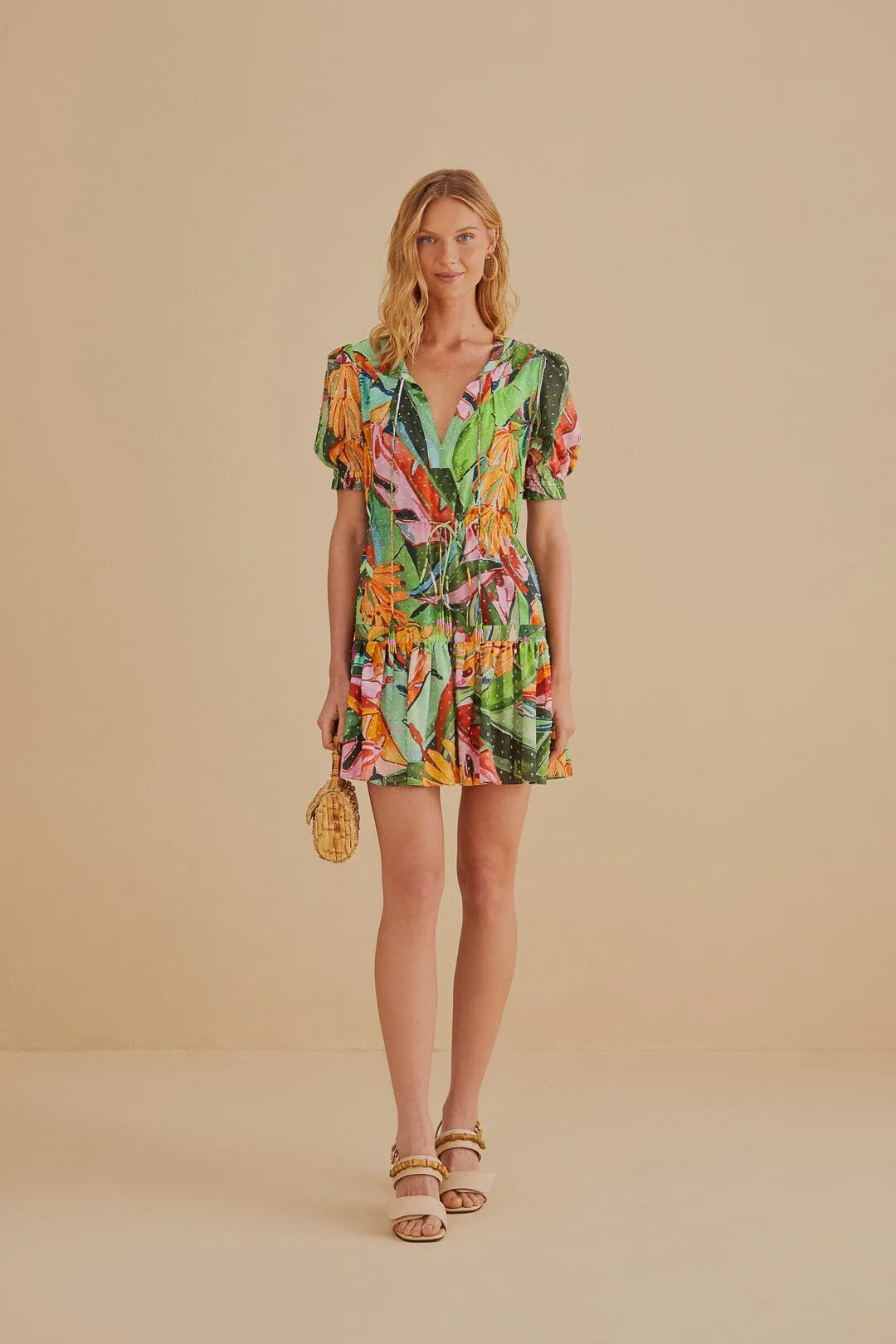 Multicolor Banana Foliage Short Sleeve Mini Dress sold by FARM Rio product image thumbnail 2