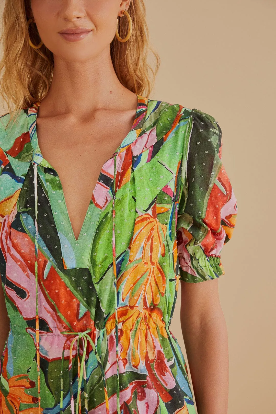 Multicolor Banana Foliage Short Sleeve Mini Dress sold by FARM Rio product image thumbnail 3