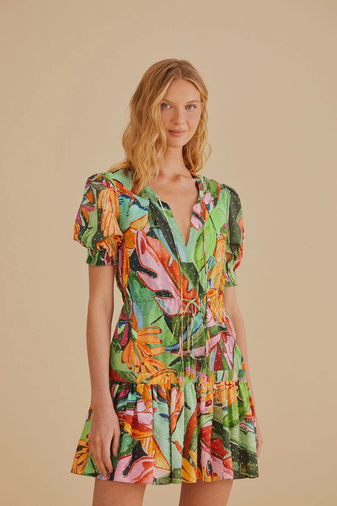 Multicolor Banana Foliage Short Sleeve Mini Dress sold by FARM Rio