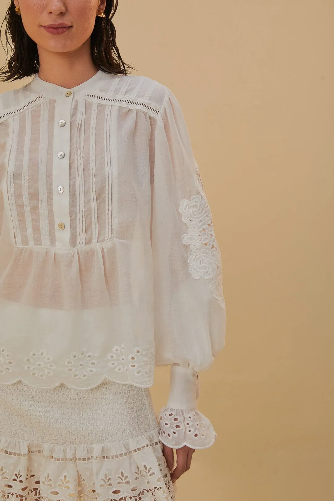 Off-White Long Sleeve Organic Cotton Blouse sold by FARM Rio product image thumbnail 2