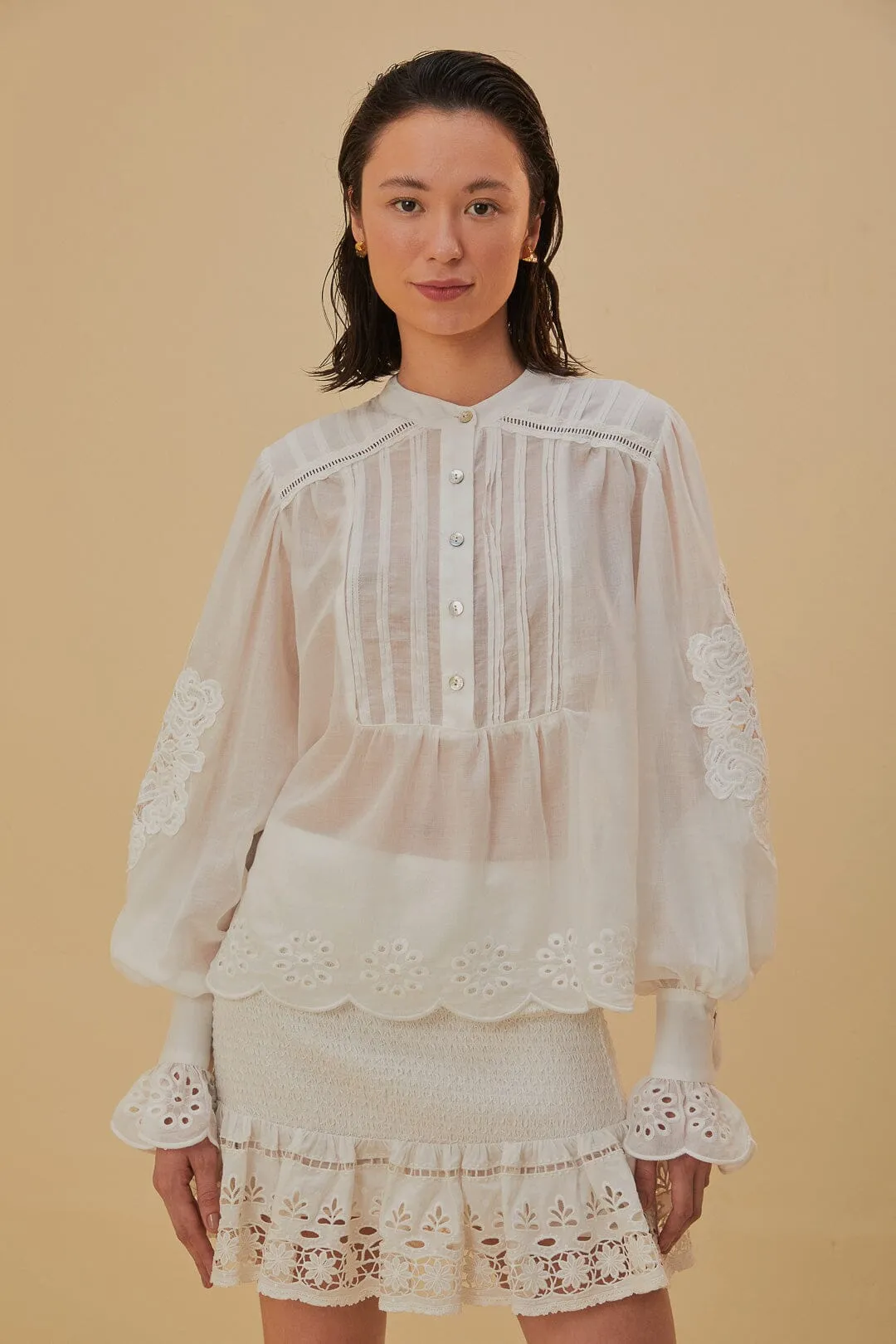 Off-White Long Sleeve Organic Cotton Blouse sold by FARM Rio