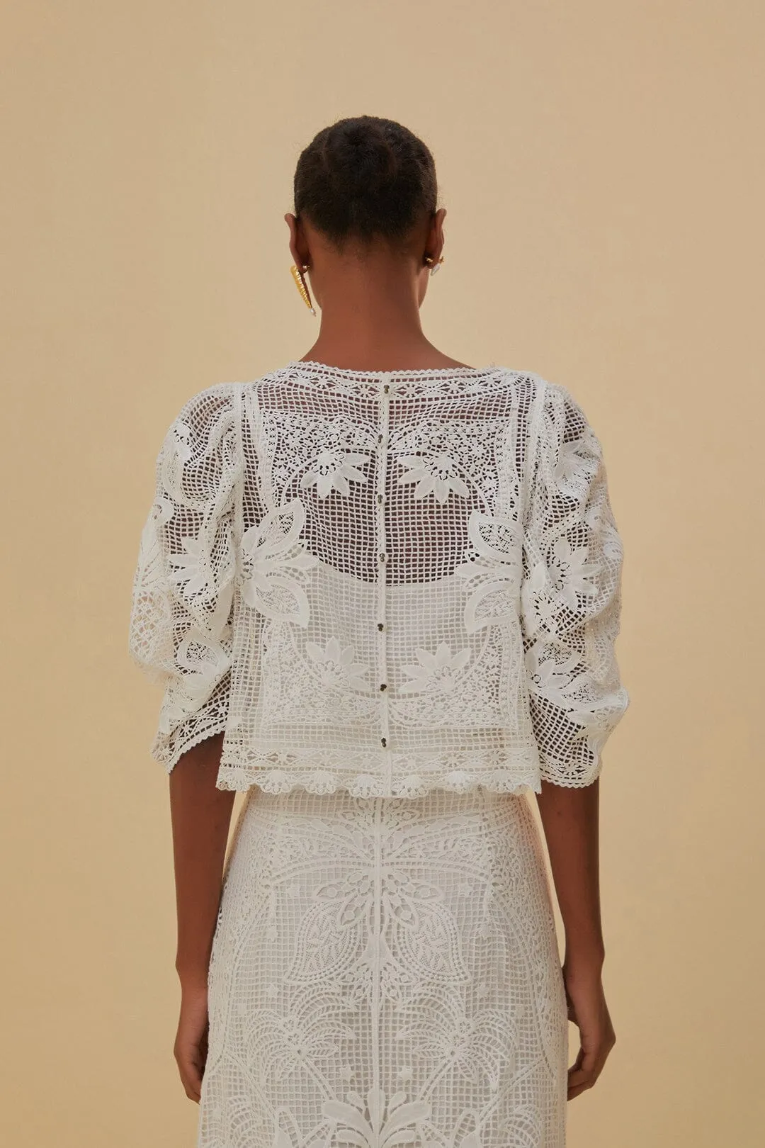 White Guipure Short Sleeve Blouse sold by FARM Rio product image thumbnail 4