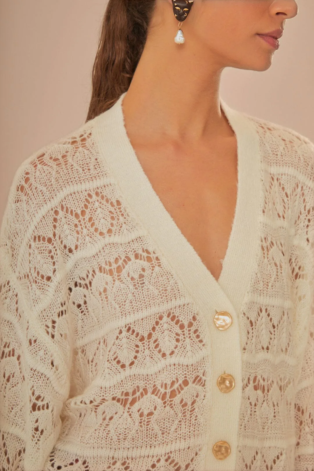 Off-White Textured Knit Cardigan sold by FARM Rio product image thumbnail 3