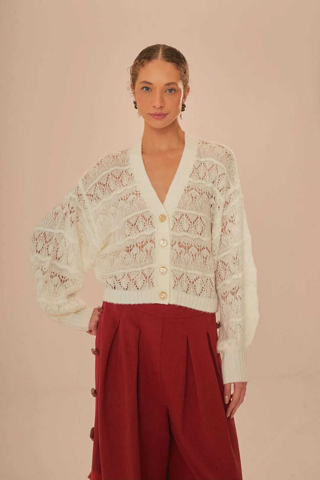 Off-White Textured Knit Cardigan sold by FARM Rio