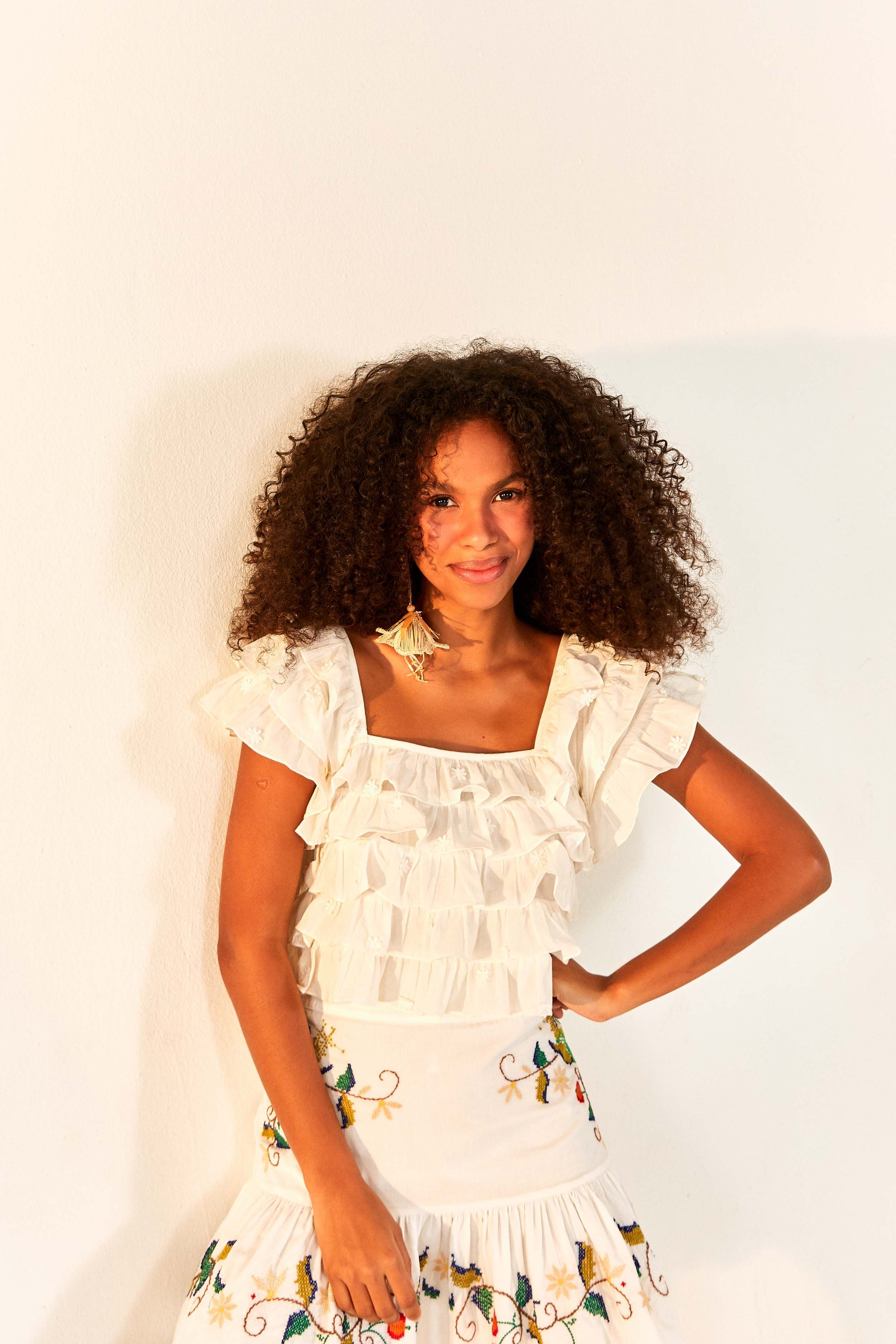 OFF-WHITE 3D FLOWER LAYERED BLOUSE sold by FARM Rio product image thumbnail 3