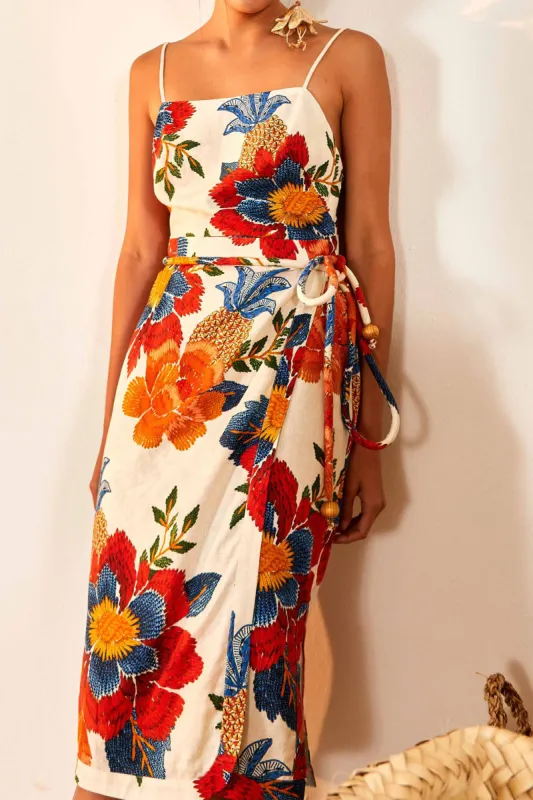 White Pineapple Flowers Midi Dress sold by FARM Rio