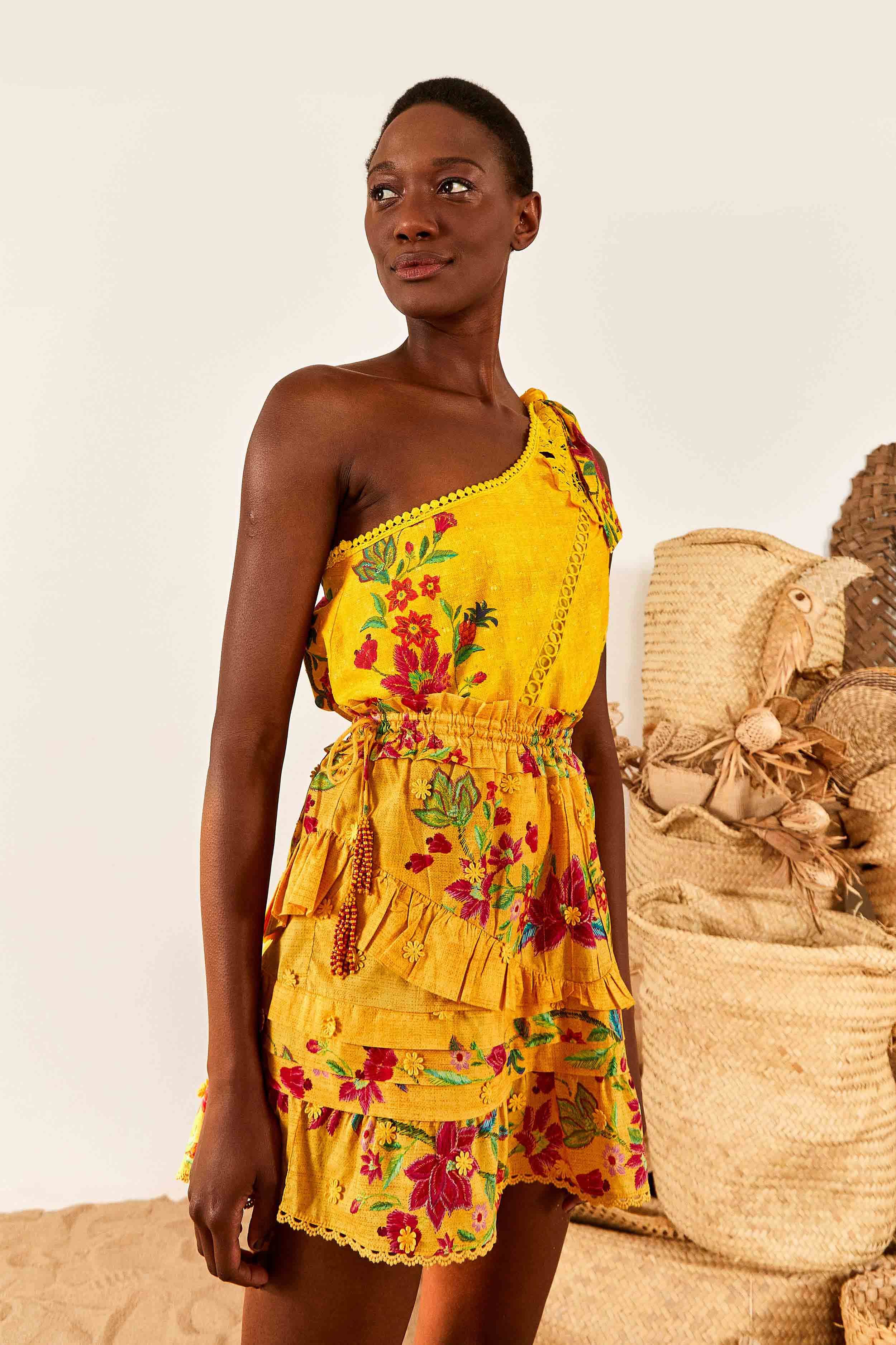 Yellow Flower Dream Layered Mini Skirt sold by FARM Rio