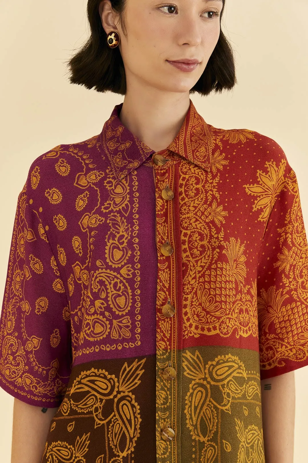 Multicolor Bandana Dream Short Sleeve Shirt sold by FARM Rio product image thumbnail 3