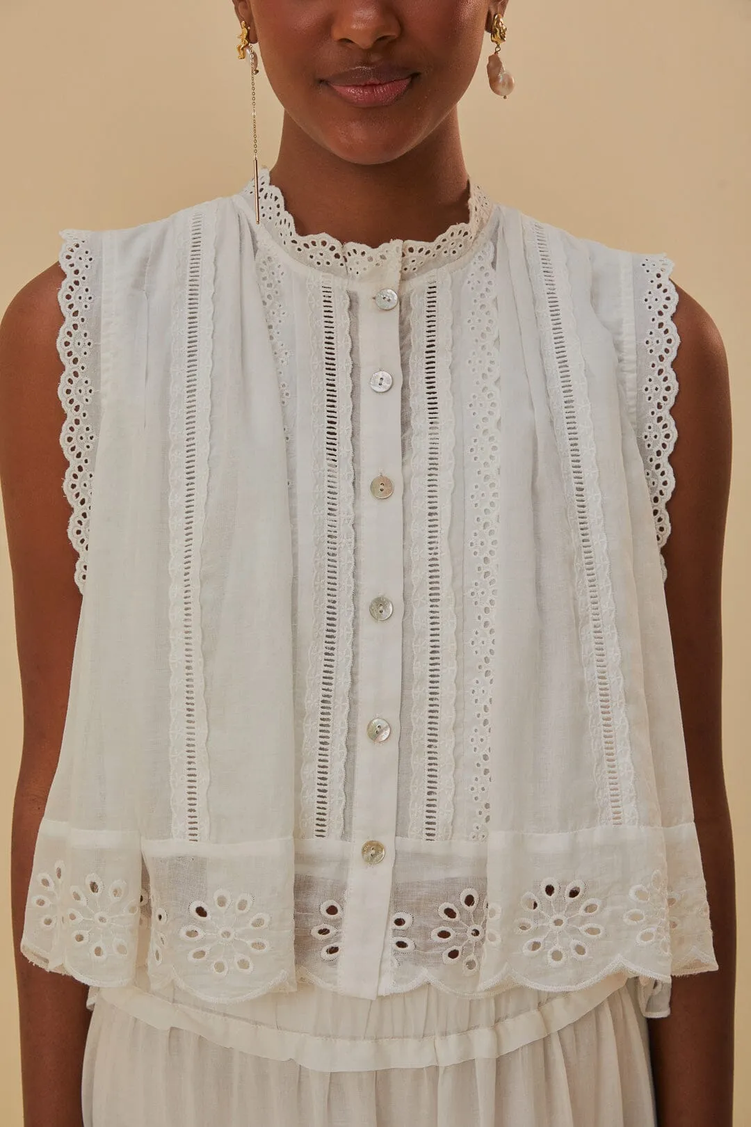Off-White Sleeveless Organic Cotton Blouse sold by FARM Rio product image thumbnail 3