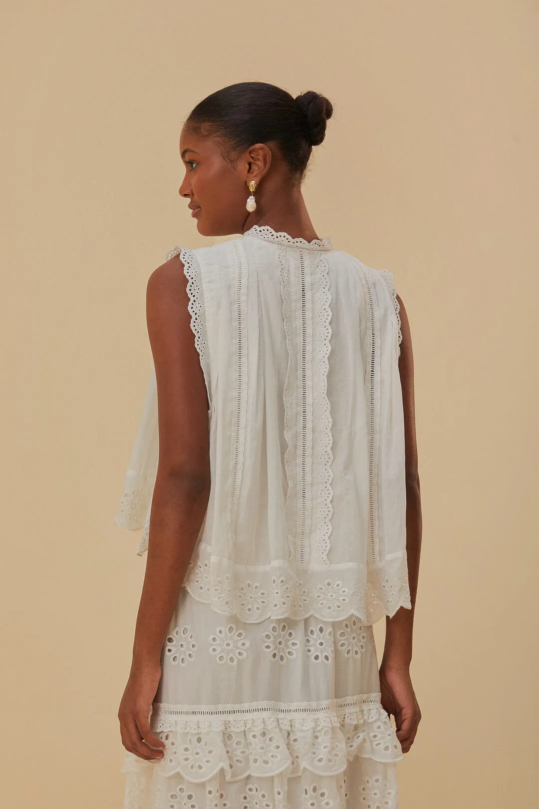 Off-White Sleeveless Organic Cotton Blouse sold by FARM Rio product image thumbnail 4