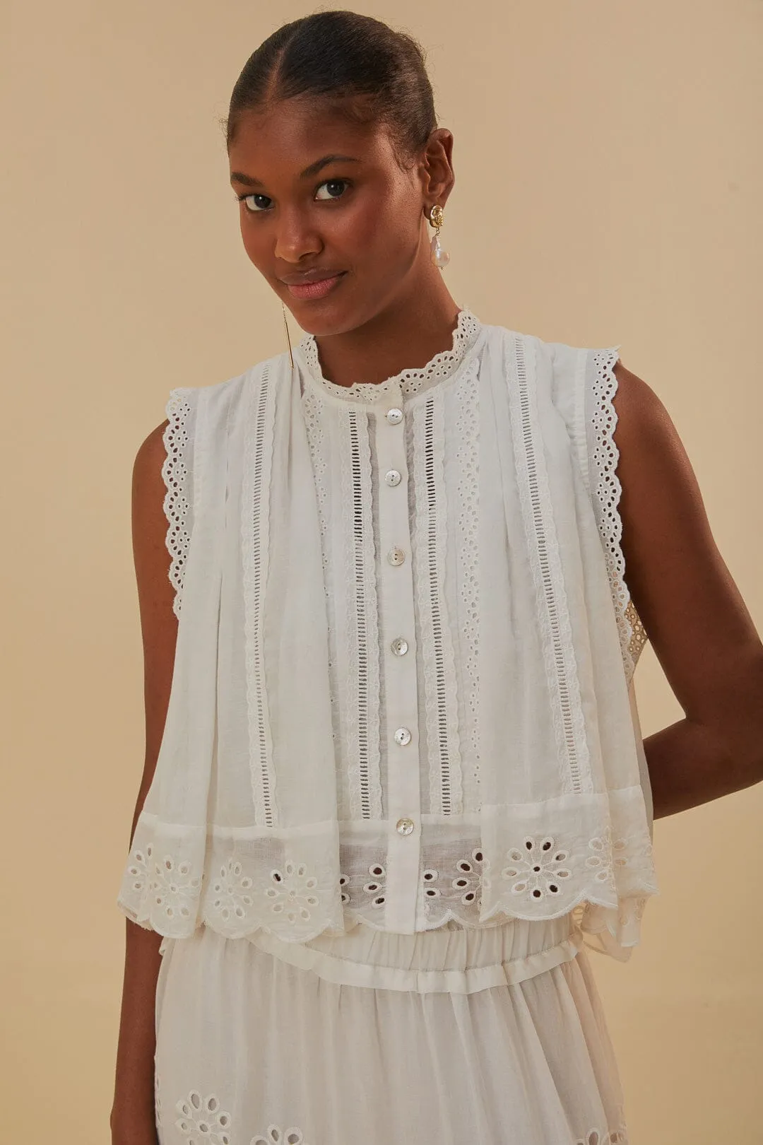 Off-White Sleeveless Organic Cotton Blouse sold by FARM Rio