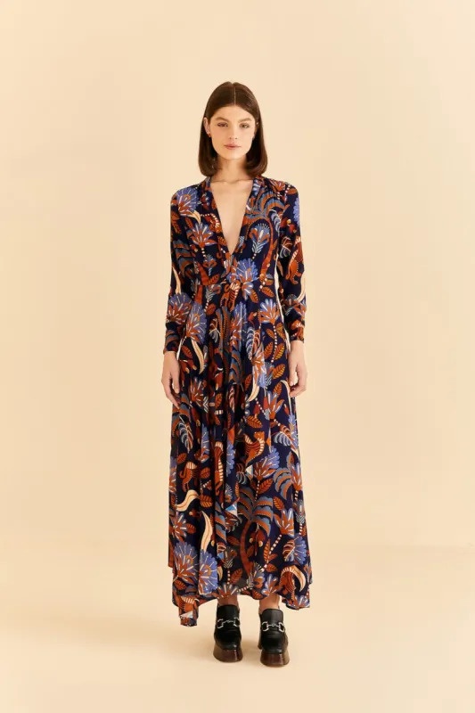Blue Nature Beauty Long Sleeve Maxi Dress sold by FARM Rio