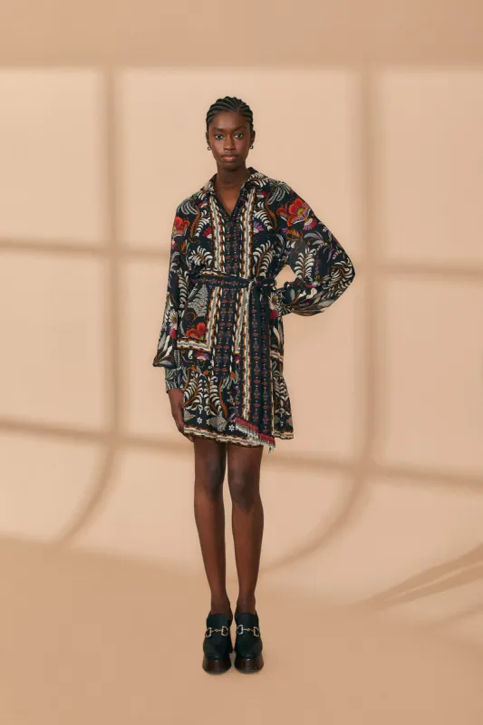 Black Classic Garden Long Sleeve Mini Dress sold by FARM Rio