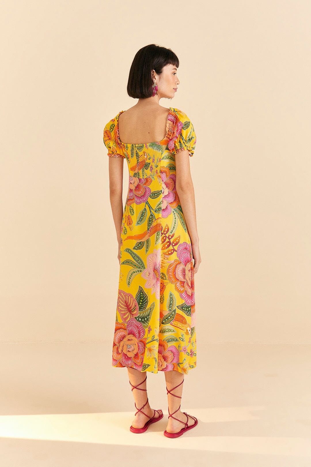 Yellow Macaw Bloom Puff-Sleeve Midi Dress sold by FARM Rio product image thumbnail 4