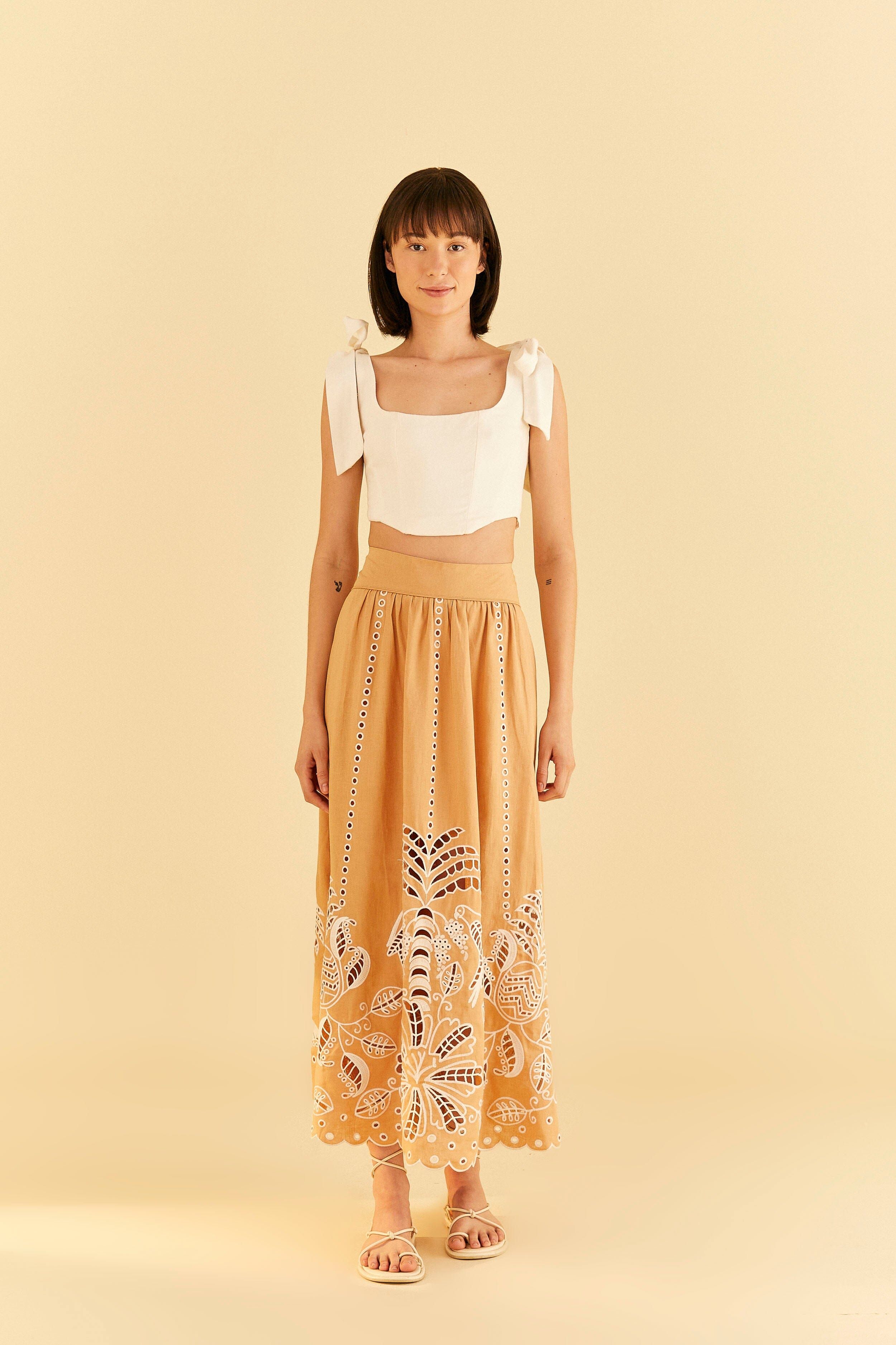 Sand Richelieu Midi Skirt sold by FARM Rio