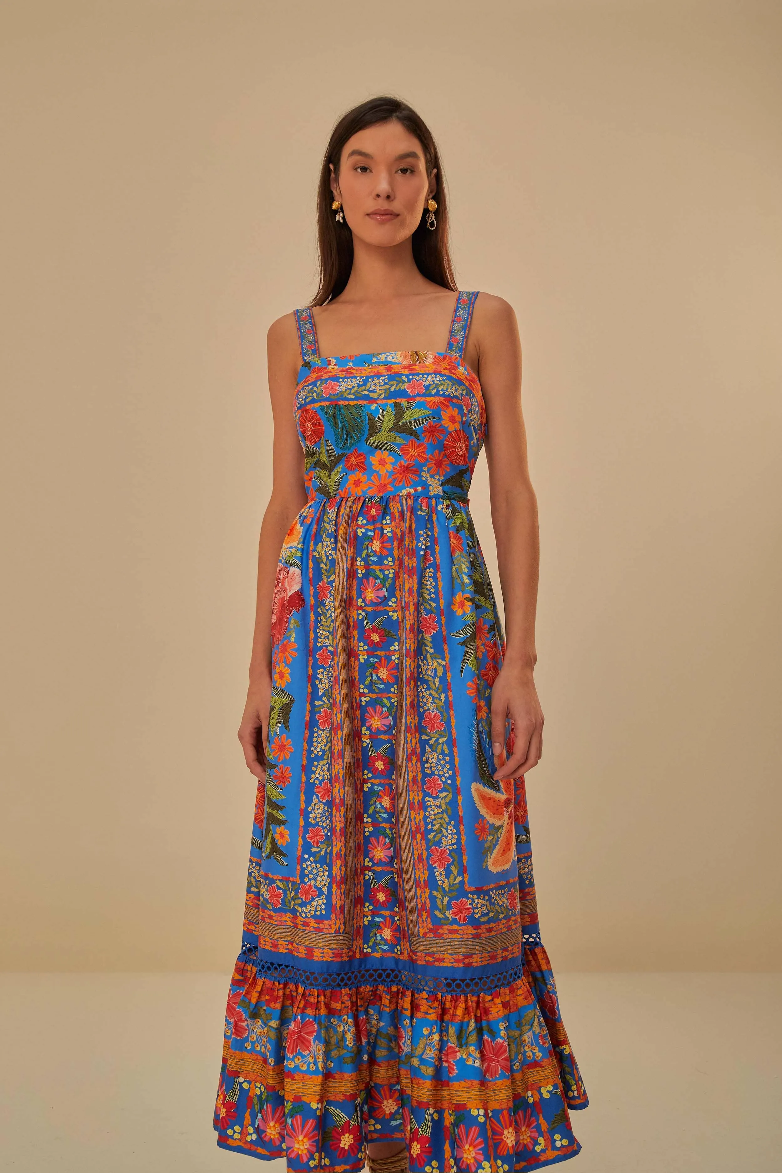 Blue Stitched Garden Maxi Dress sold by FARM Rio