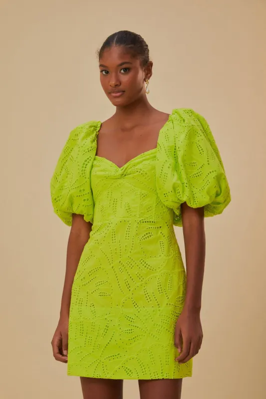 Green Monstera Eyelet Short Sleeve Mini Dress sold by FARM Rio