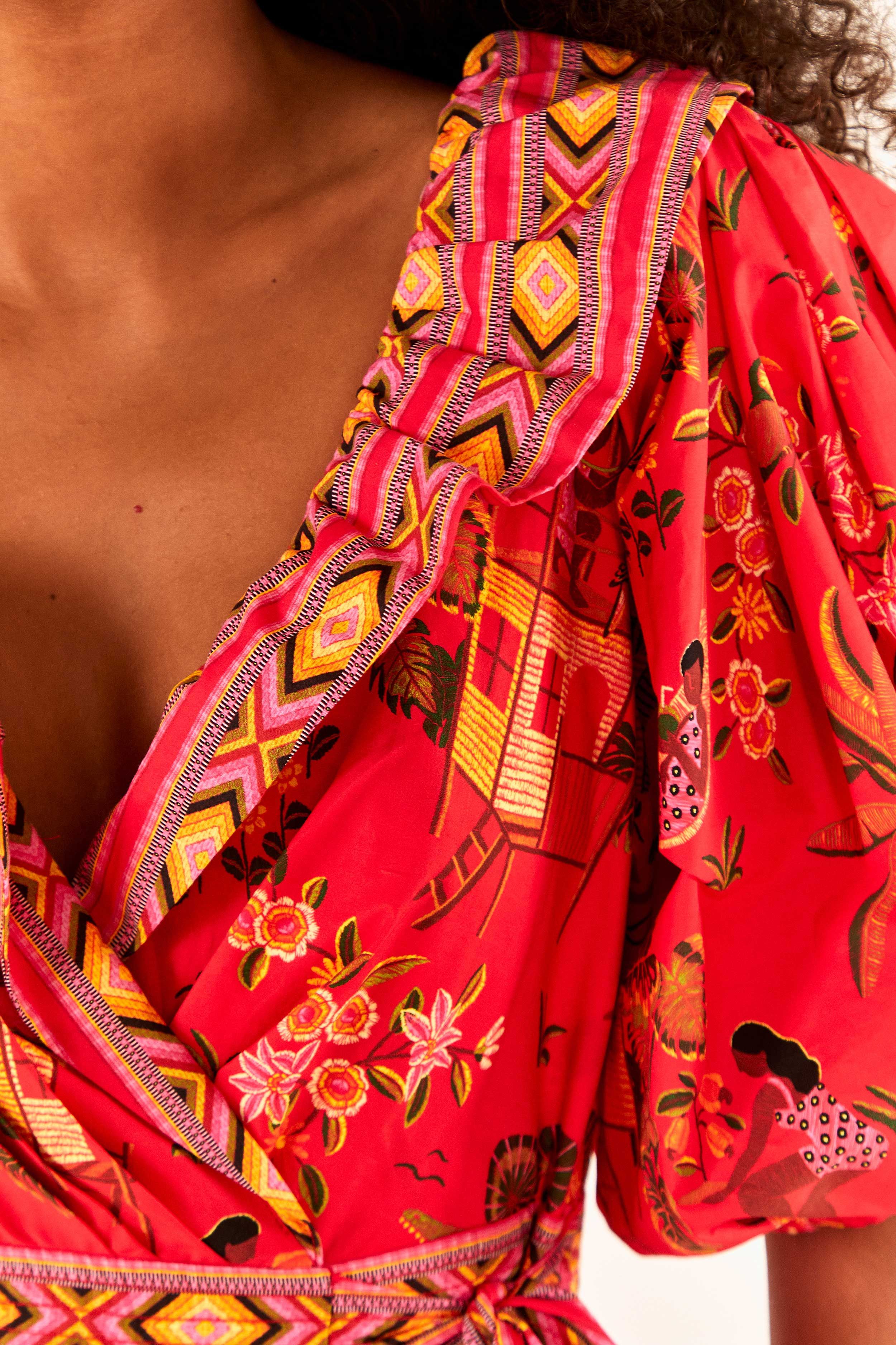 Red Secret Garden Organic Cotton Midi Dress sold by FARM Rio product image thumbnail 4