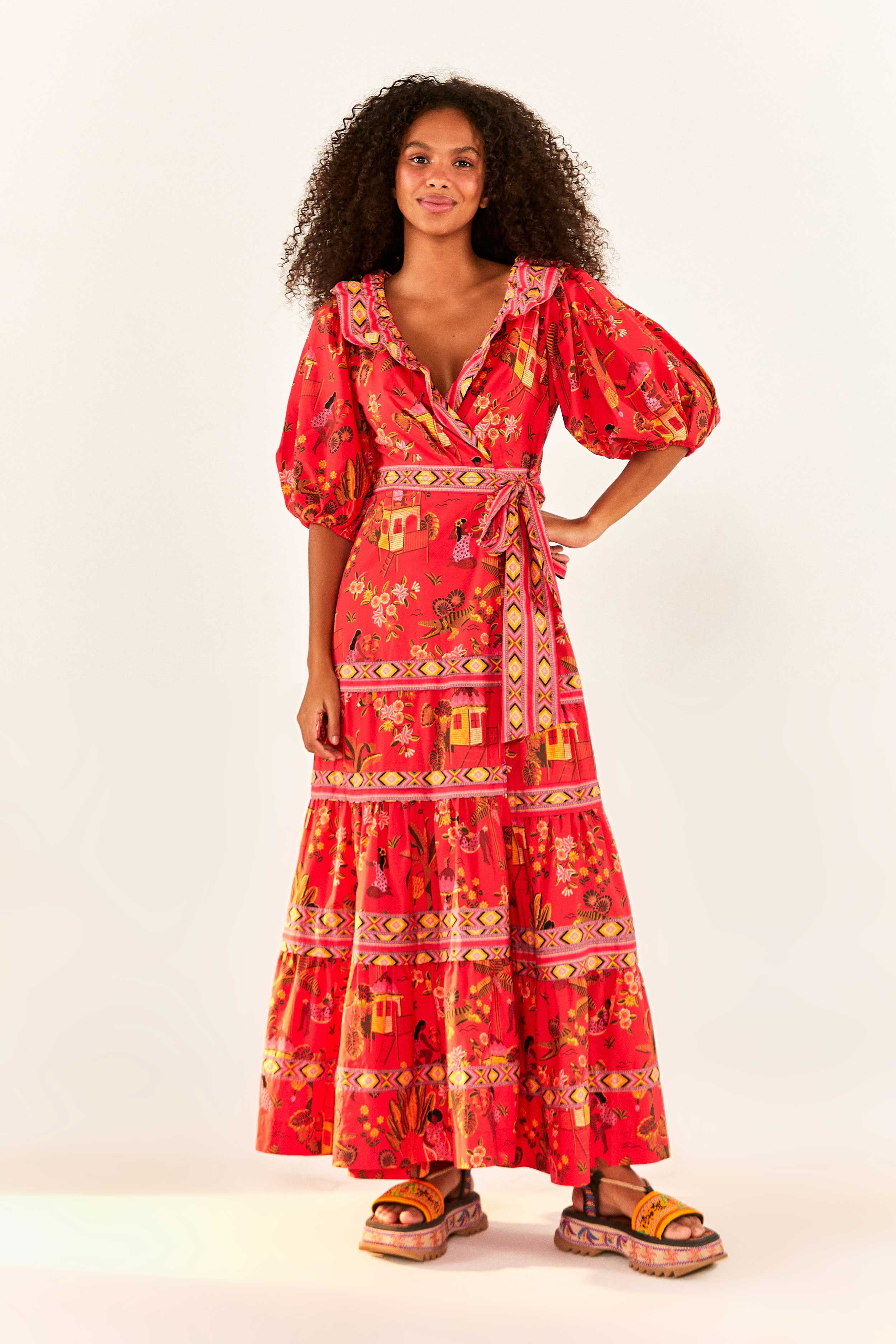 Red Secret Garden Organic Cotton Midi Dress sold by FARM Rio product image thumbnail 3