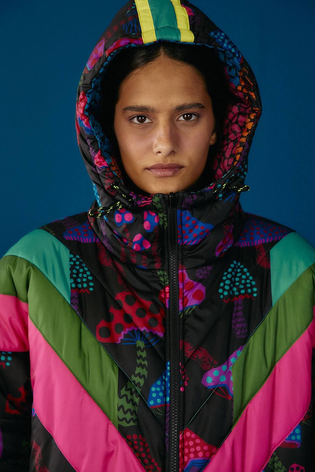 Neon Mushrooms Recycled Polyester Reversible Puffer Jacket sold by FARM Rio product image thumbnail 3