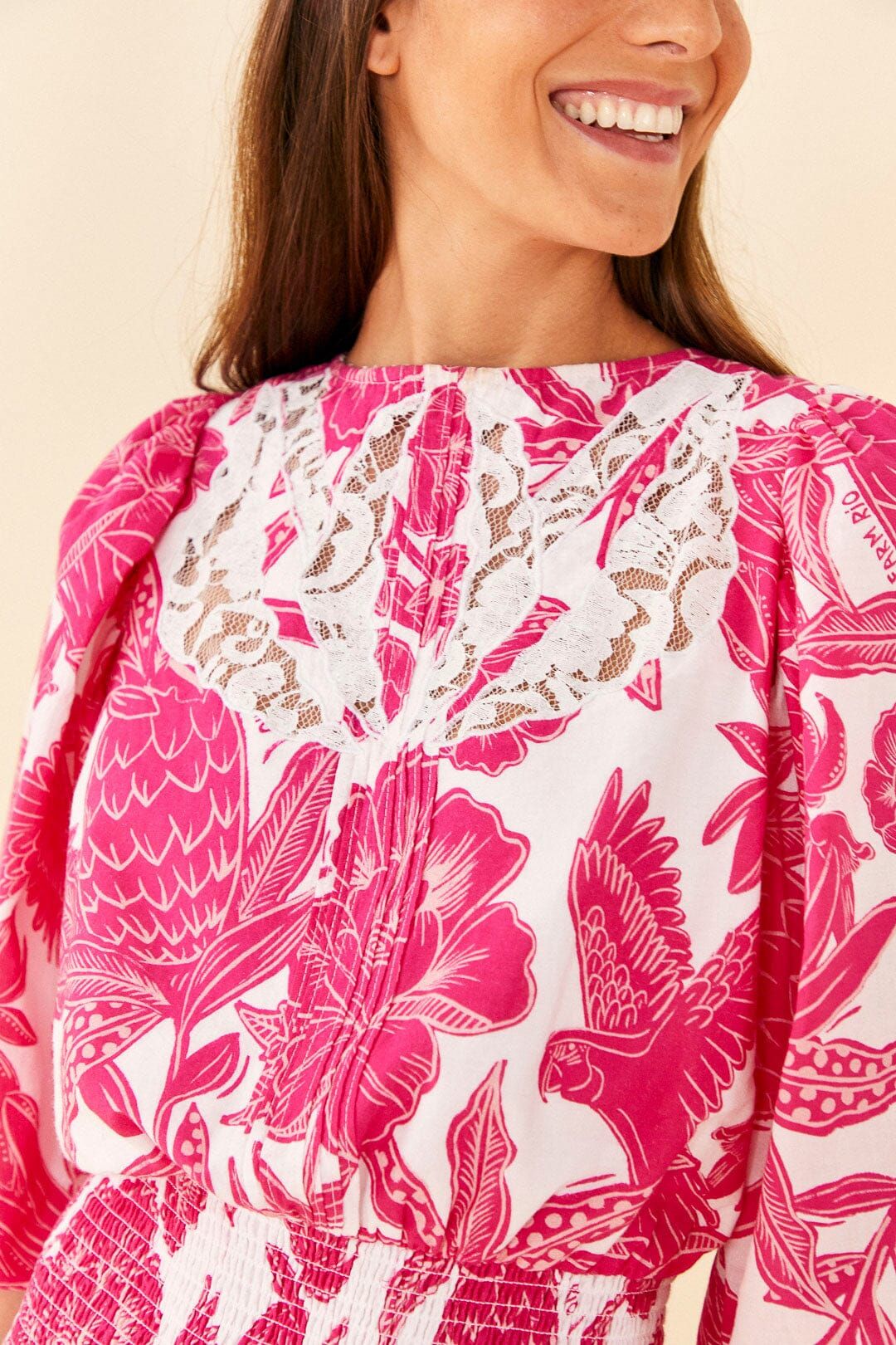 Pink Tropical Woodcut Mini Dress sold by FARM Rio product image thumbnail 2
