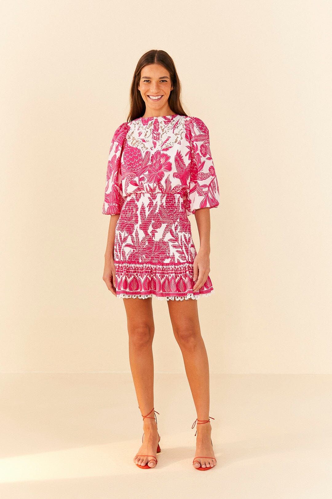 Pink Tropical Woodcut Mini Dress sold by FARM Rio product image thumbnail 4