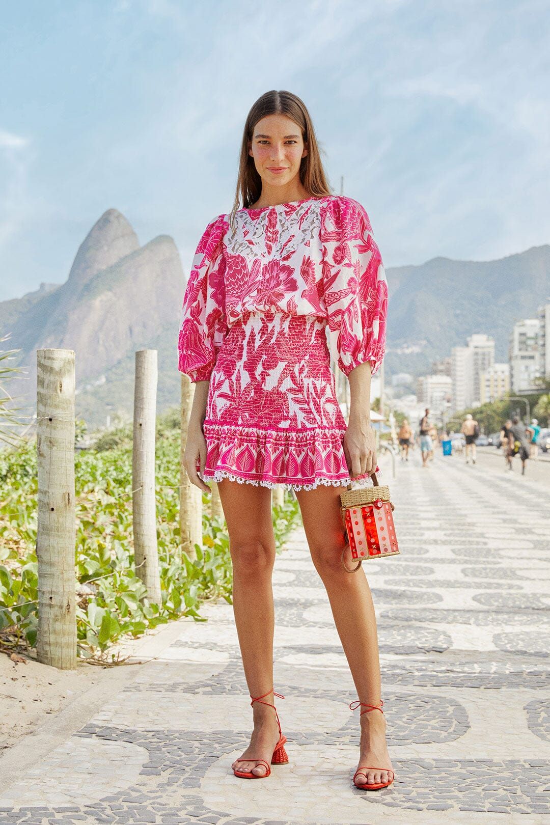 Pink Tropical Woodcut Mini Dress sold by FARM Rio