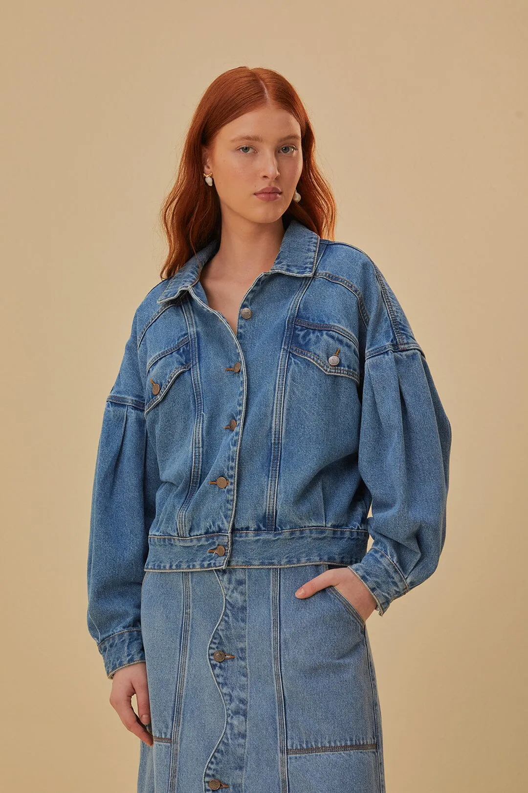 Denim Bomber Mini Jacket sold by FARM Rio