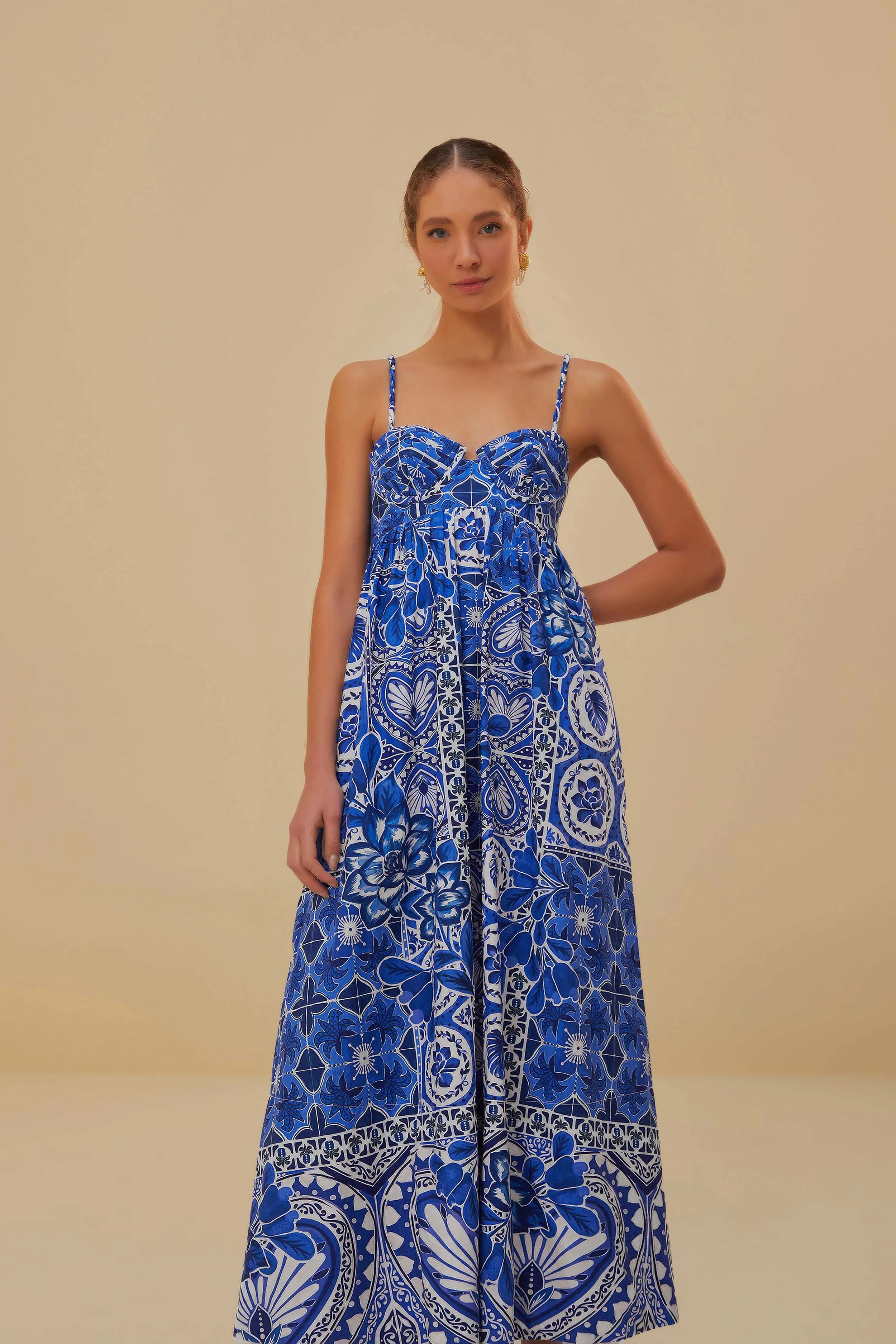 Blue Tile Dream Sleeveless Maxi Dress sold by FARM Rio product image thumbnail 2