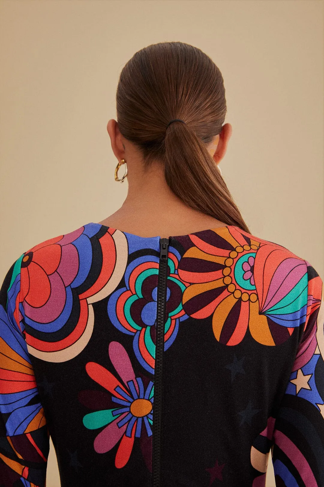 Black 70s Vibe Lenzing™ Ecovero™ Viscose Midi Dress sold by FARM Rio product image thumbnail 4