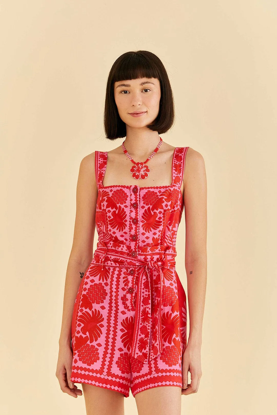 Red Jungle Scarf Romper sold by FARM Rio product image thumbnail 2