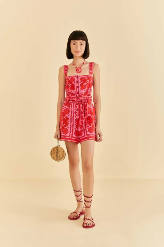 Red Jungle Scarf Romper sold by FARM Rio