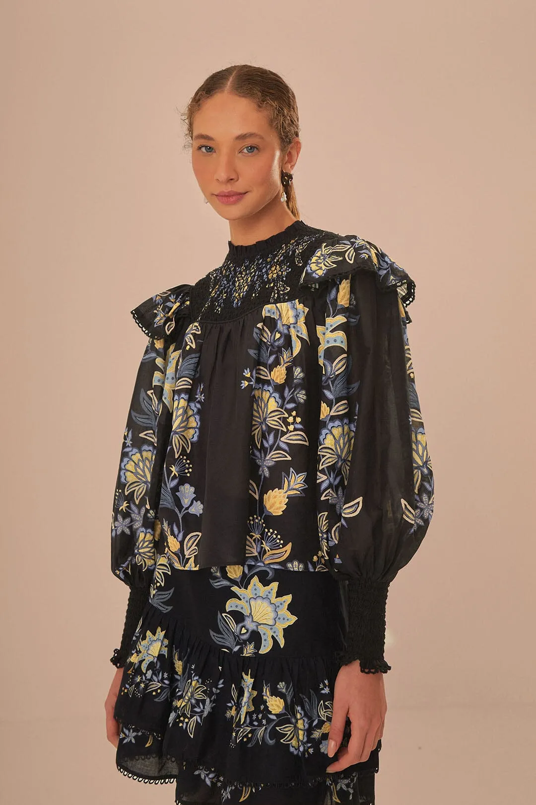 Black Stitched Garden Blouse sold by FARM Rio product image thumbnail 5