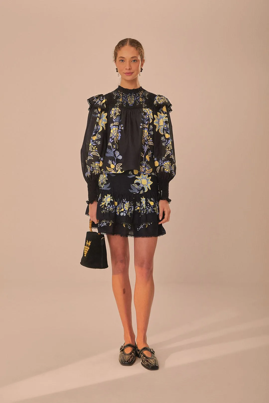 Black Stitched Garden Blouse sold by FARM Rio product image thumbnail 2