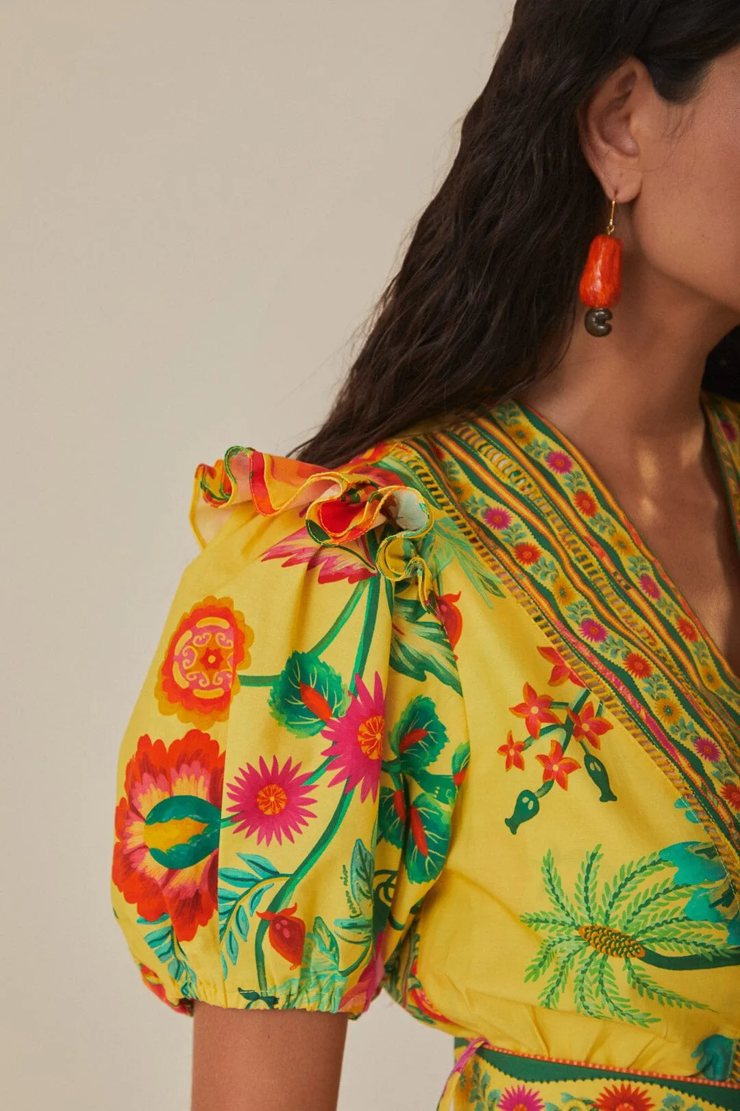 Yellow Delicate Fruit Garden Organic Cotton Mini Dress sold by FARM Rio product image thumbnail 3