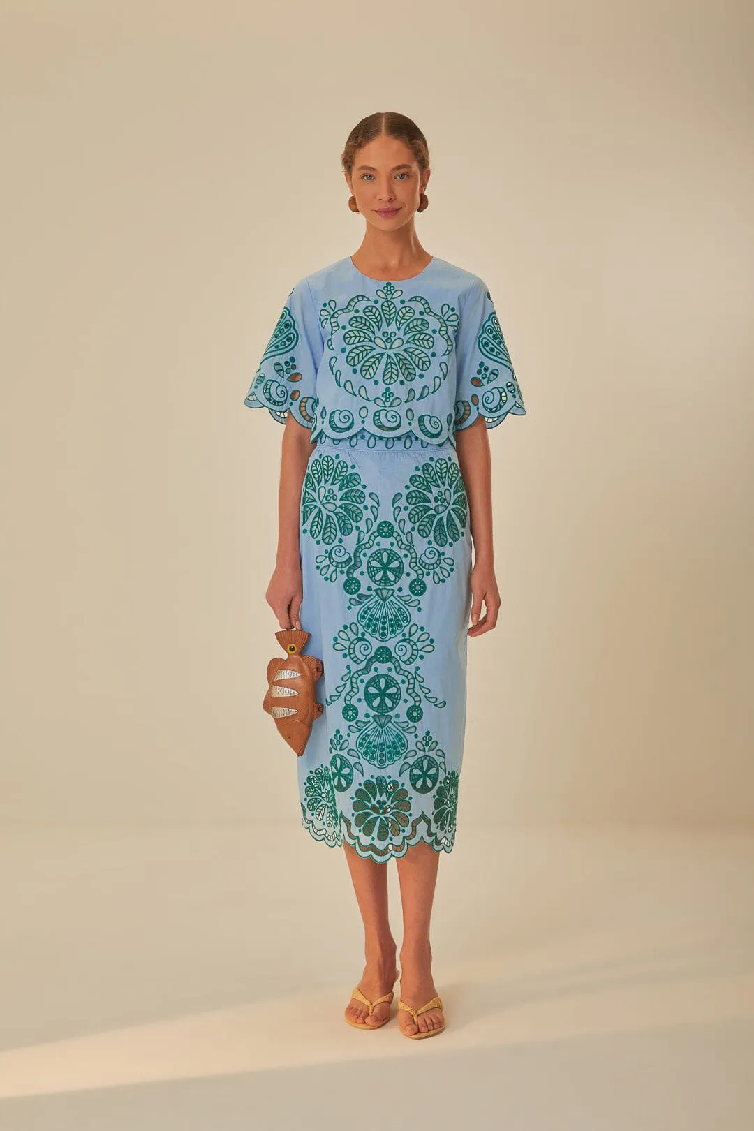 Light Blue And Green Graphic Richelieu Crop Top sold by FARM Rio product image thumbnail 2