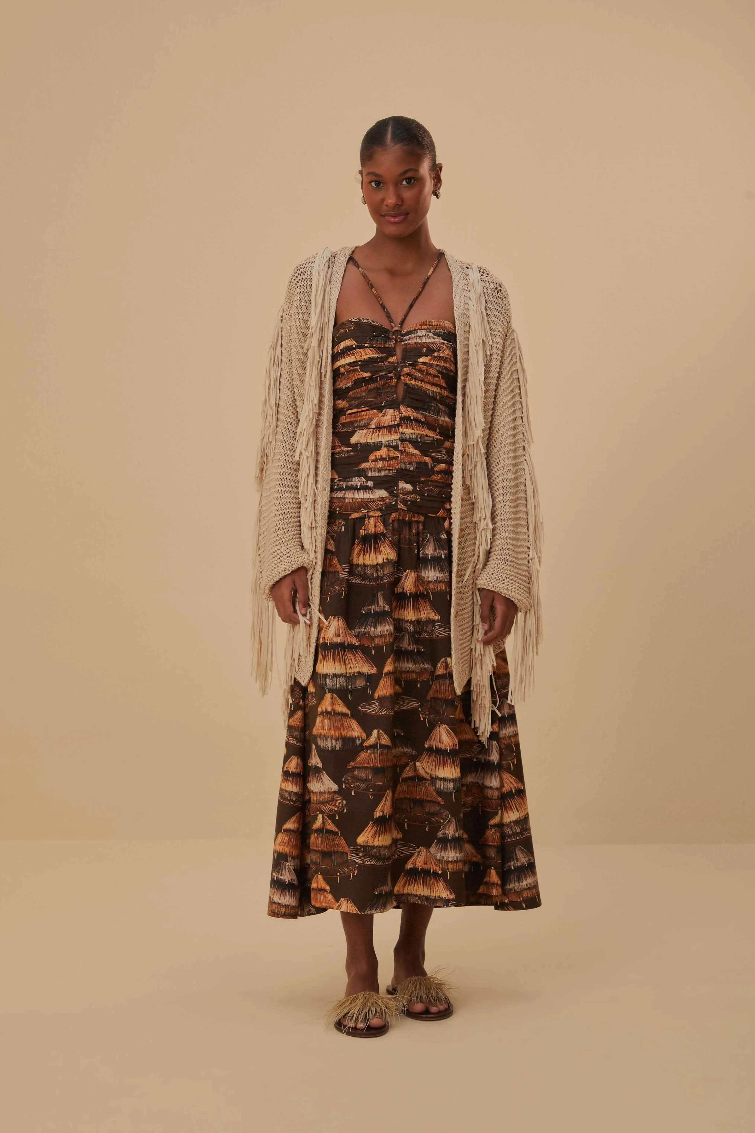 Sand Stripes Fringes Knit Cardigan sold by FARM Rio